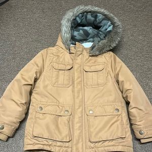 Carters faux fur hooded khaki slightly sherpa lined winter coat Size 4t